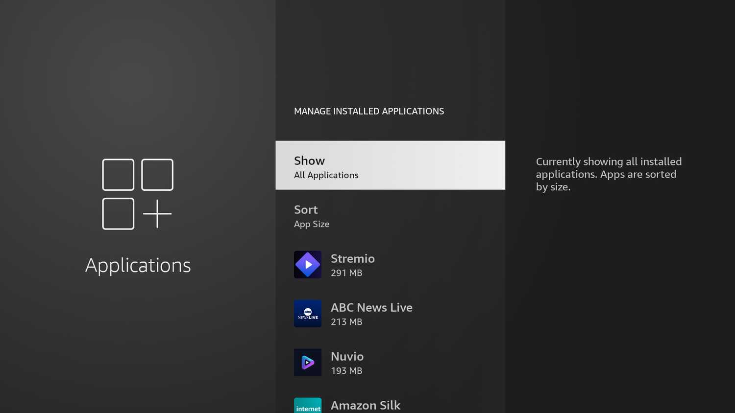 Как освободить место на Fire TV без удаления приложений Список установленных приложений в операционной системе Amazon Fire TV