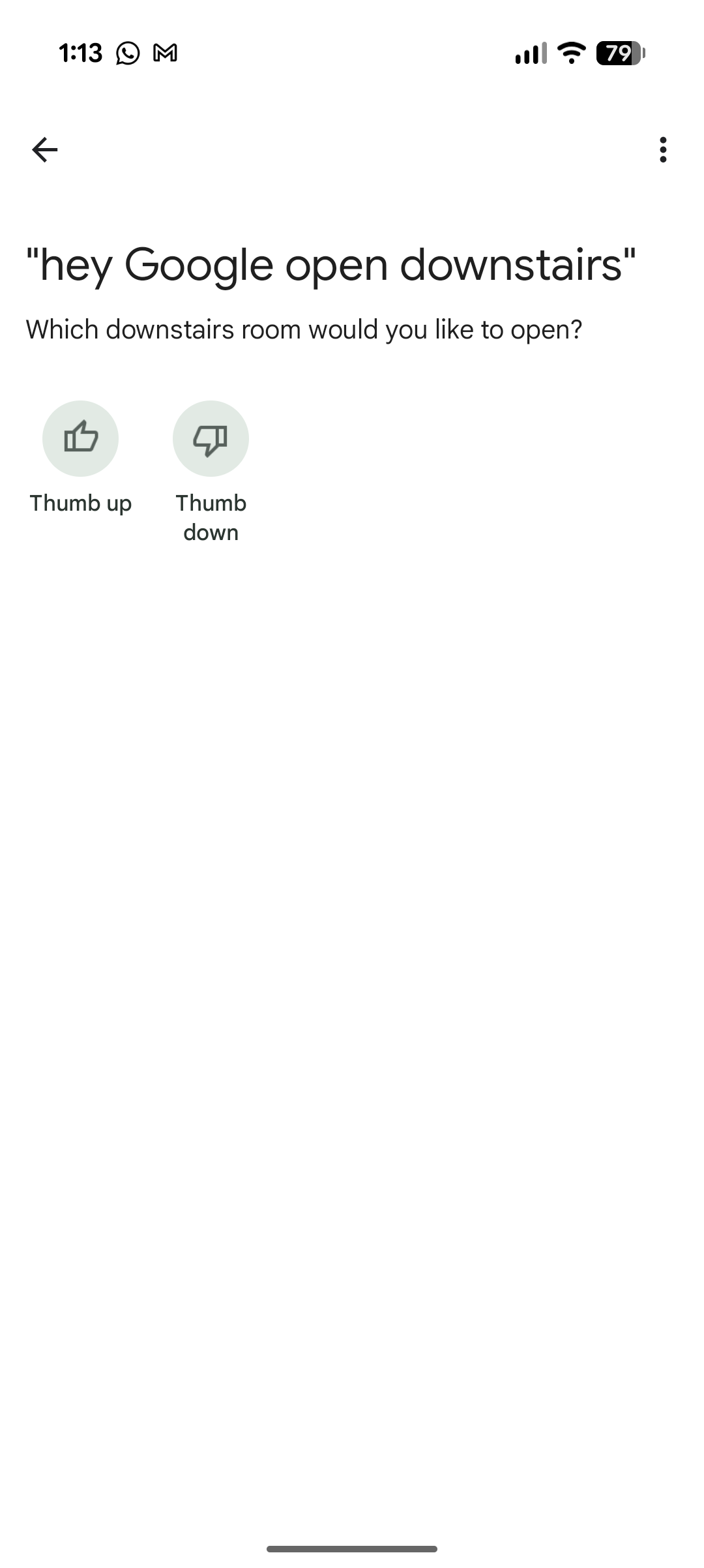 Screenshot of Gemini not understanding my Google Home automation to "open downstairs"