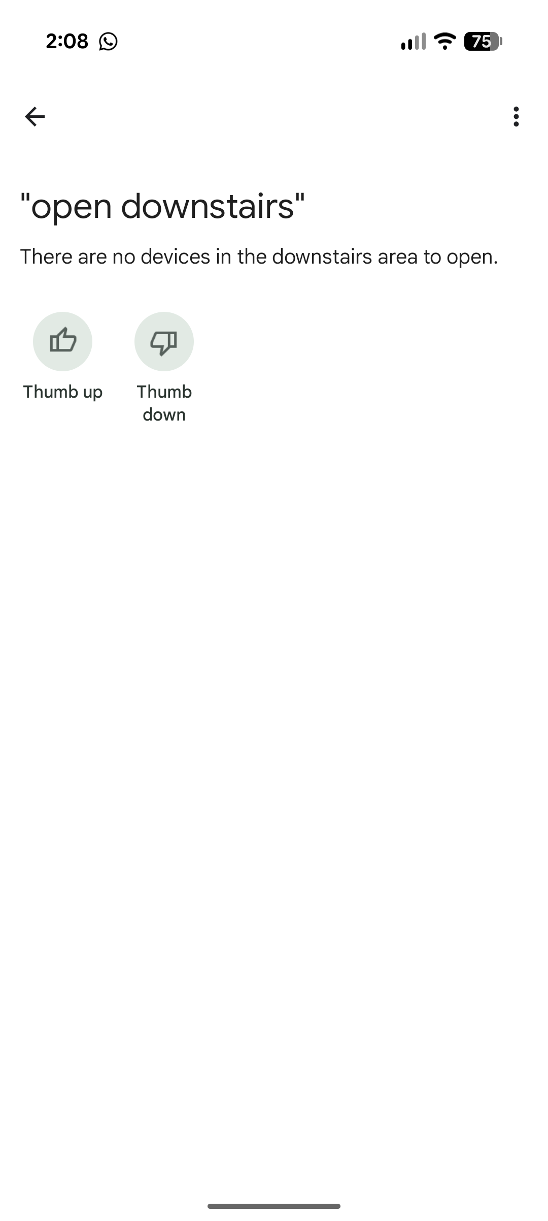 Screenshot of Gemini not understanding my Google Home automation to "open downstairs"