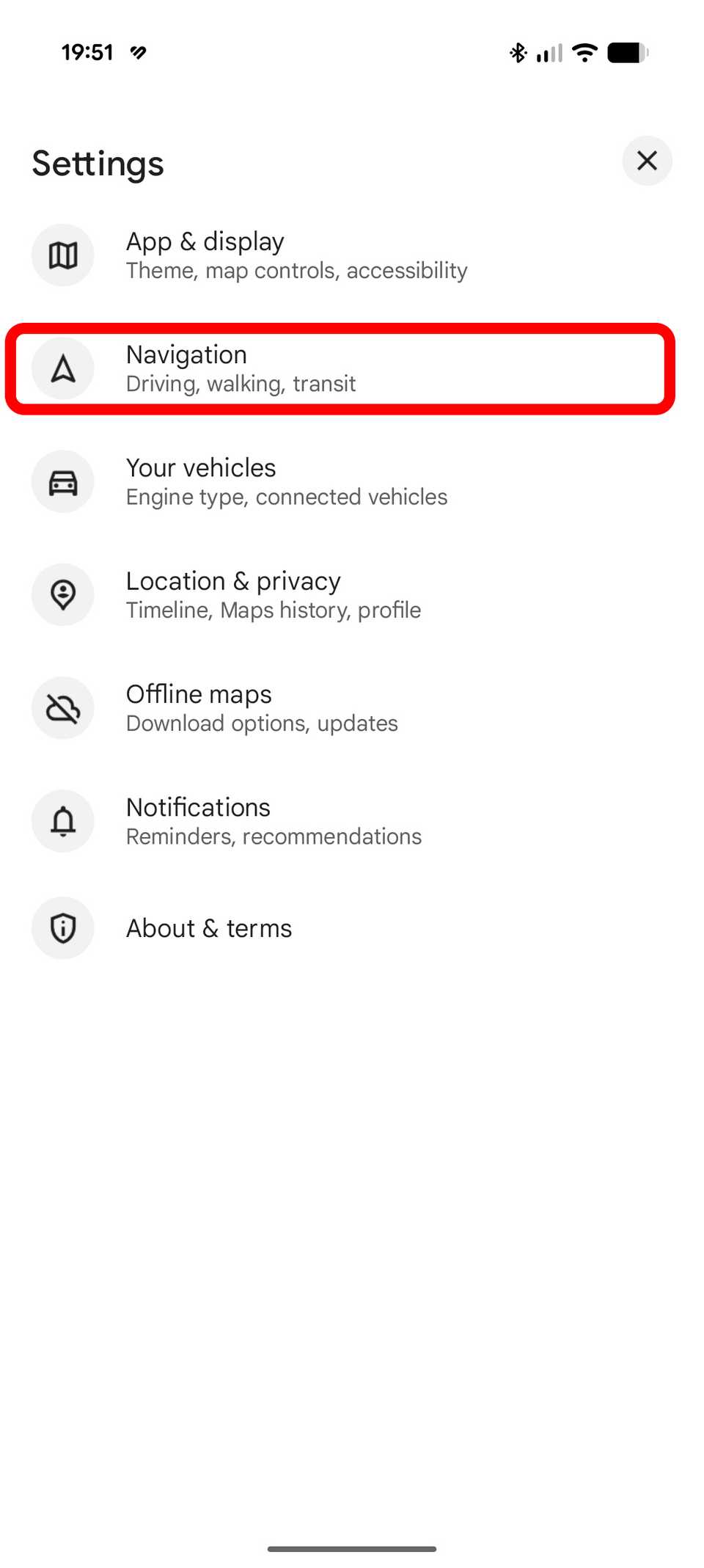 Impostazioni di navigazione di Google Maps