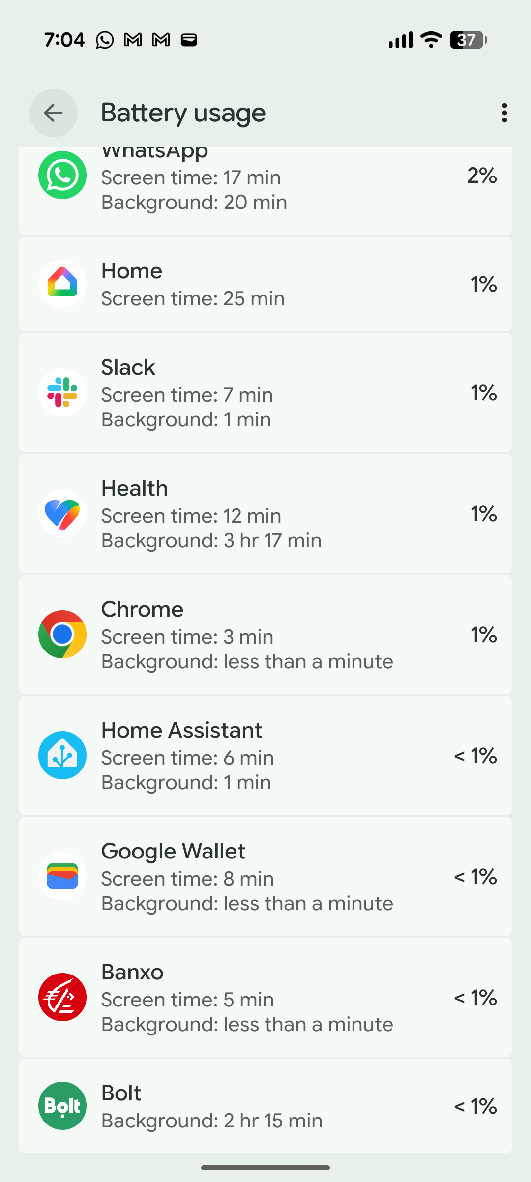 Screenshot of the Pixel 11 Pro XL battery usage menu with Google Health showing limited use
