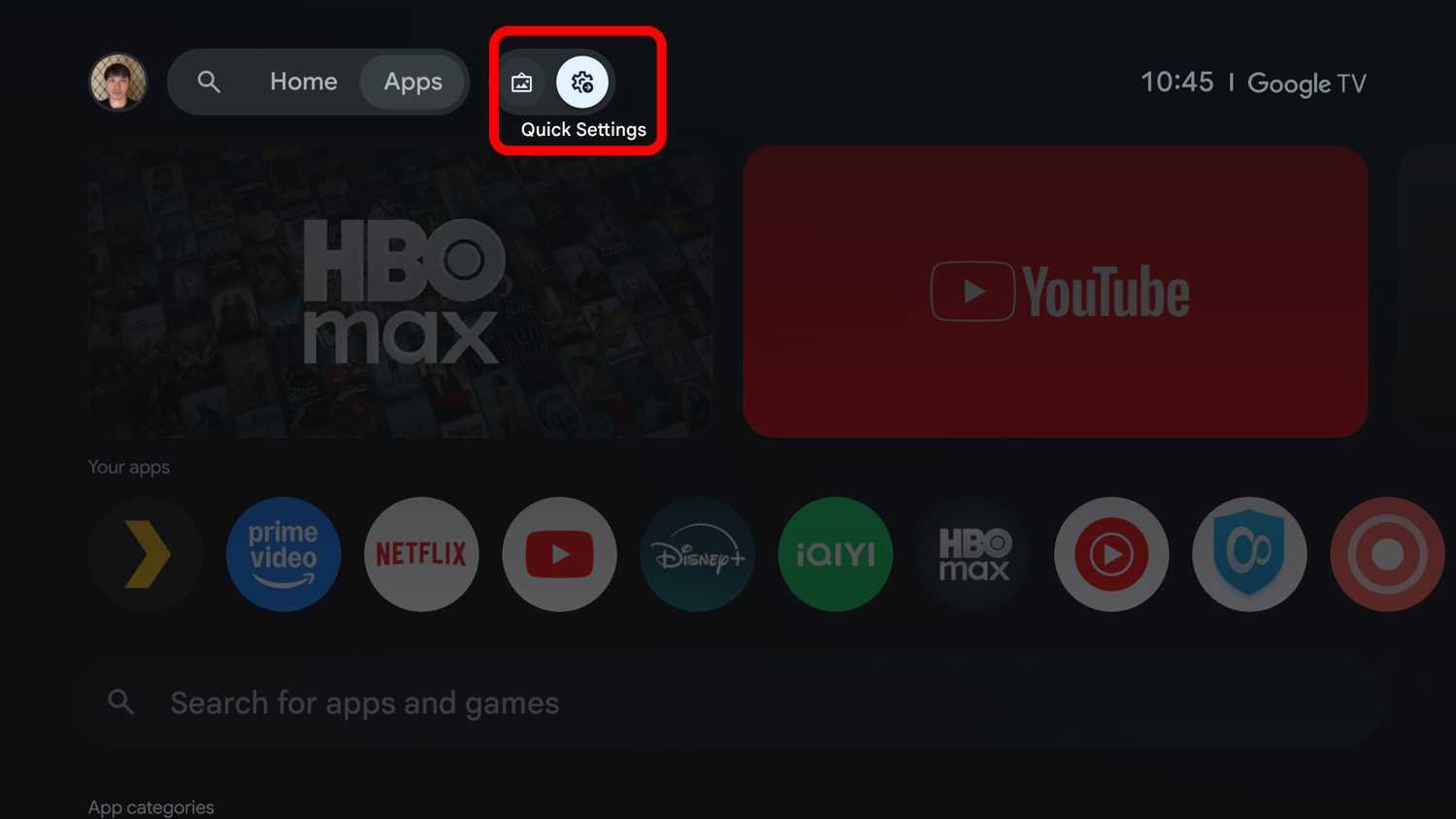 Google TV Quick Settings button