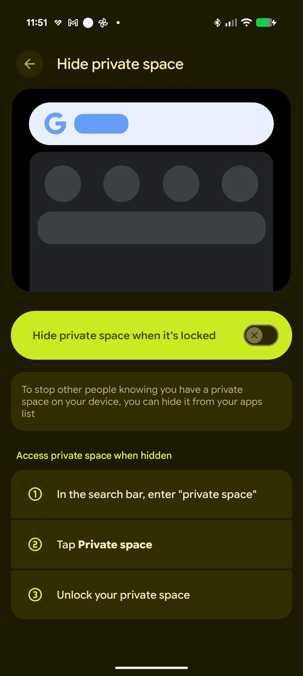 Hide Private Space toggle on Android