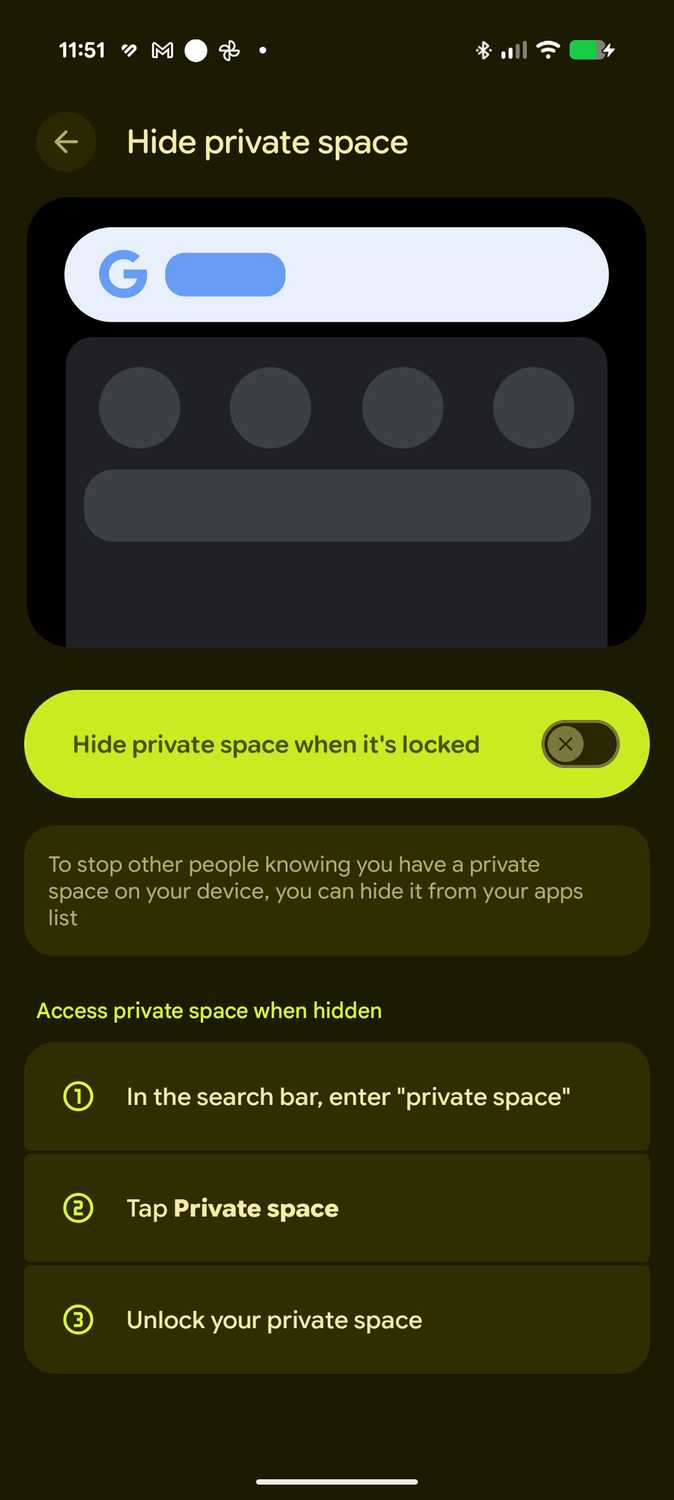 Hide Private Space toggle on Android