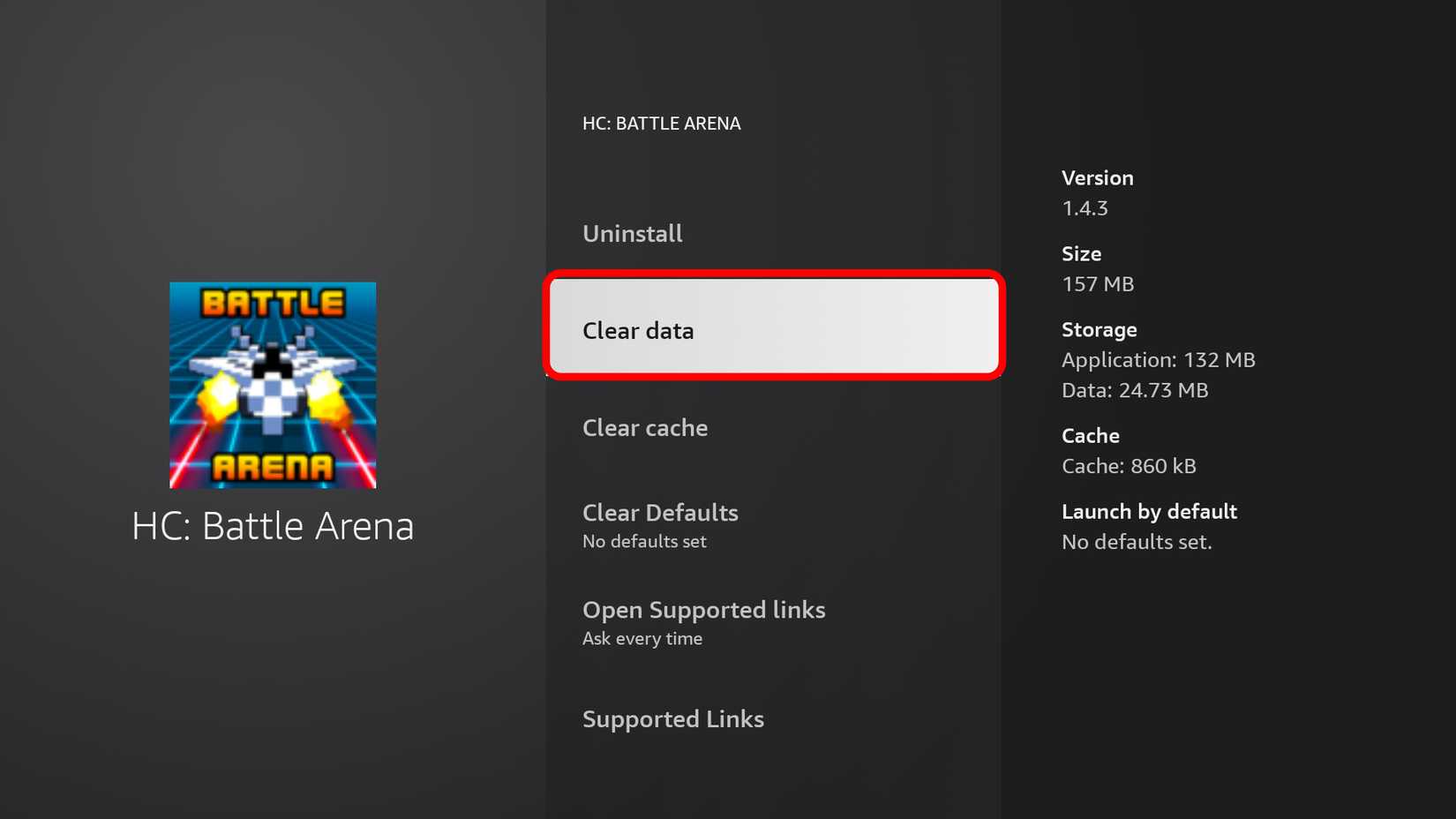 Clearing an app data on Amazon Fire TV OS
