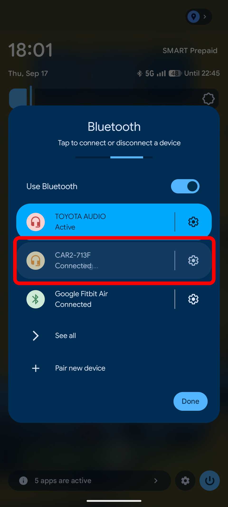 Impostazioni Bluetooth: visualizzazione dei dispositivi