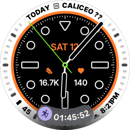 Screenshot of the Pixel Watch's watch face with At a glance notification for a hiking exercise