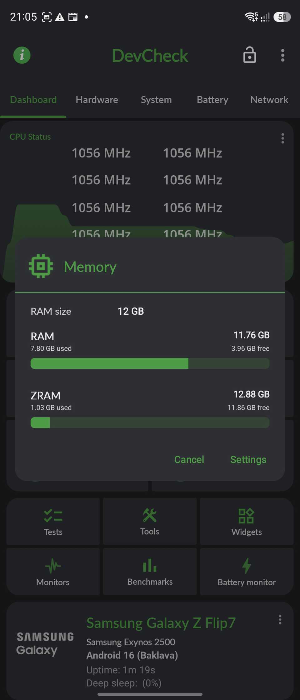 Samsung Galaxy Z Flip 7 with RAM Plus enabled to 8 GB