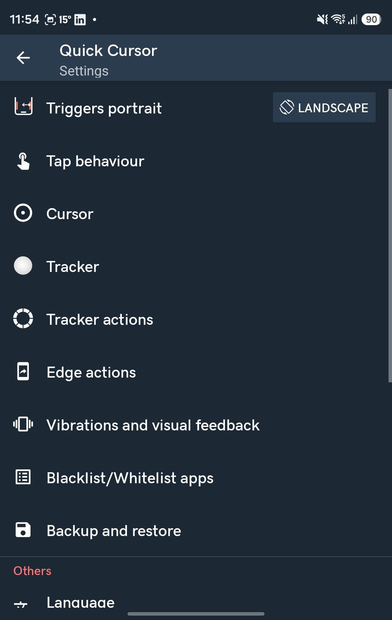 Quick Cursor's settings menu.
