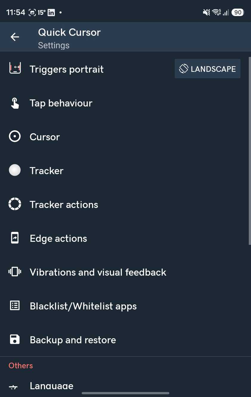 Quick Cursor's settings menu.