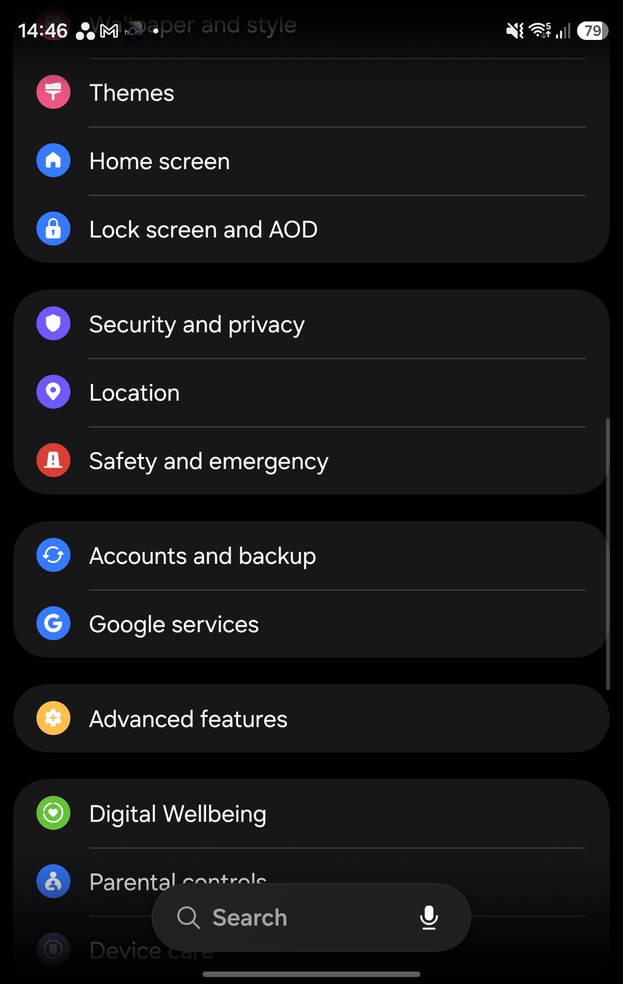 The Settings menu on a Z Fold 8.
