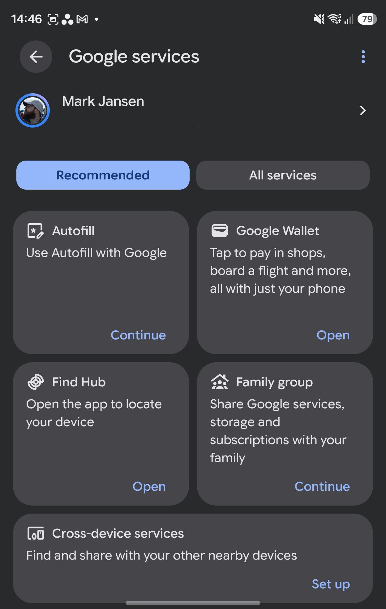 The Google Services menu on a Z Fold 8.