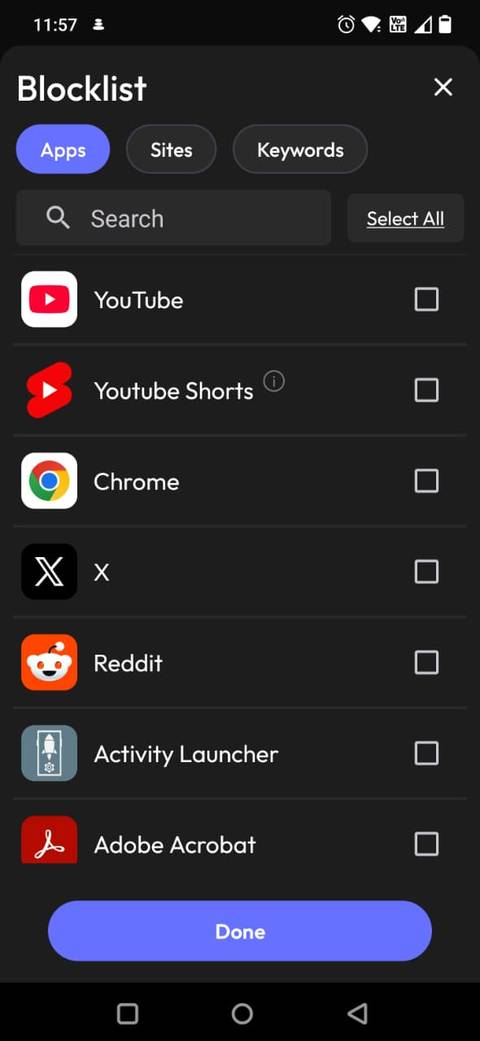 Screenshot showing the Blocklist on ScreenZen