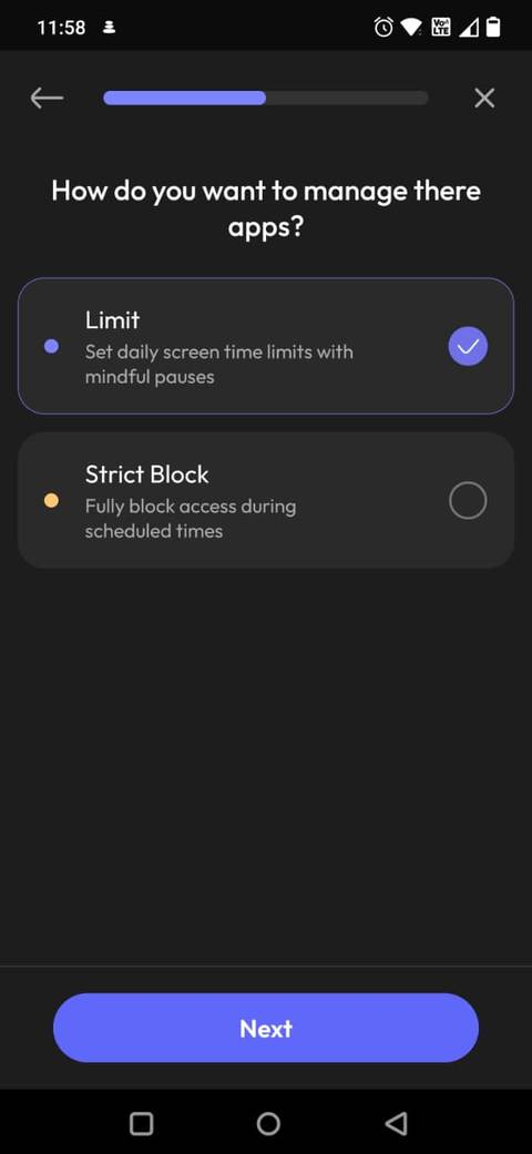 Screenshot showing the app management options on ScreenZen