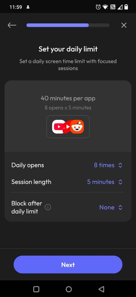 Screenshot showing the daily limit on ScreenZen