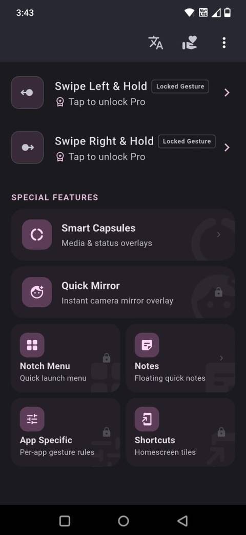 Знімок екрана, на якому показано опцію Smart Capsules у програмі Smart Action Notch