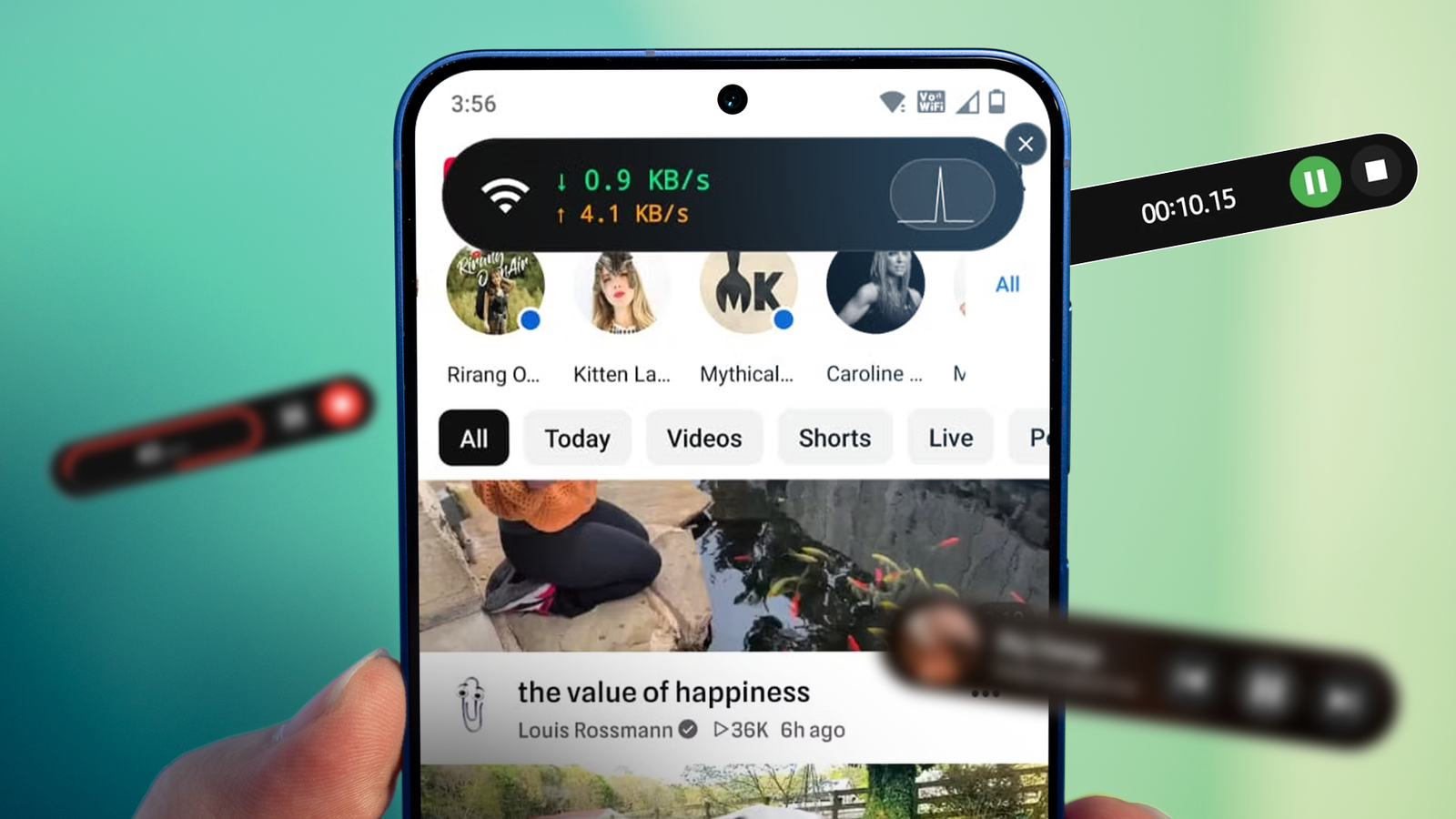 Smart Action Notch controls and shortcuts displayed around a smartphone’s camera cutout