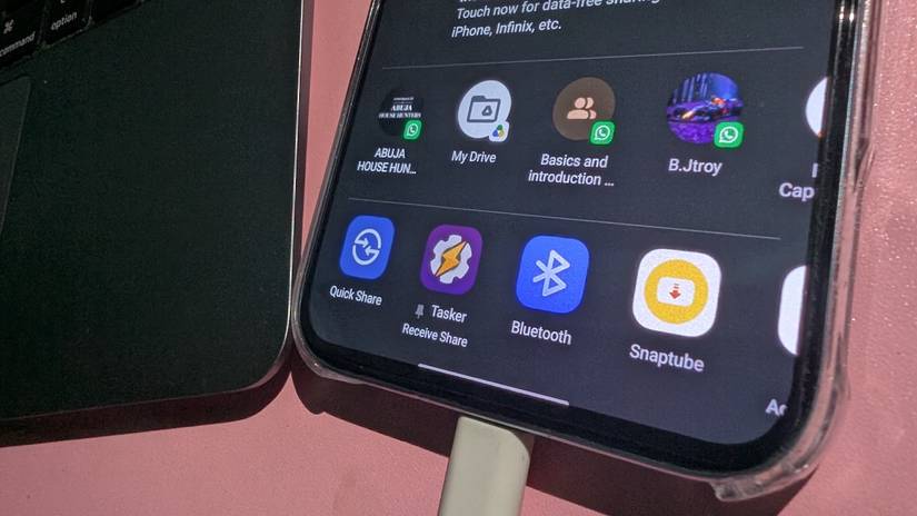 Android share sheet highlighting the Tasker Receive Share option