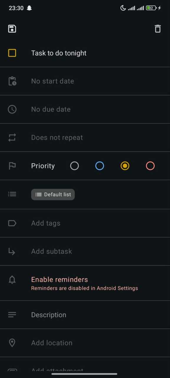 Tasks.org task settings