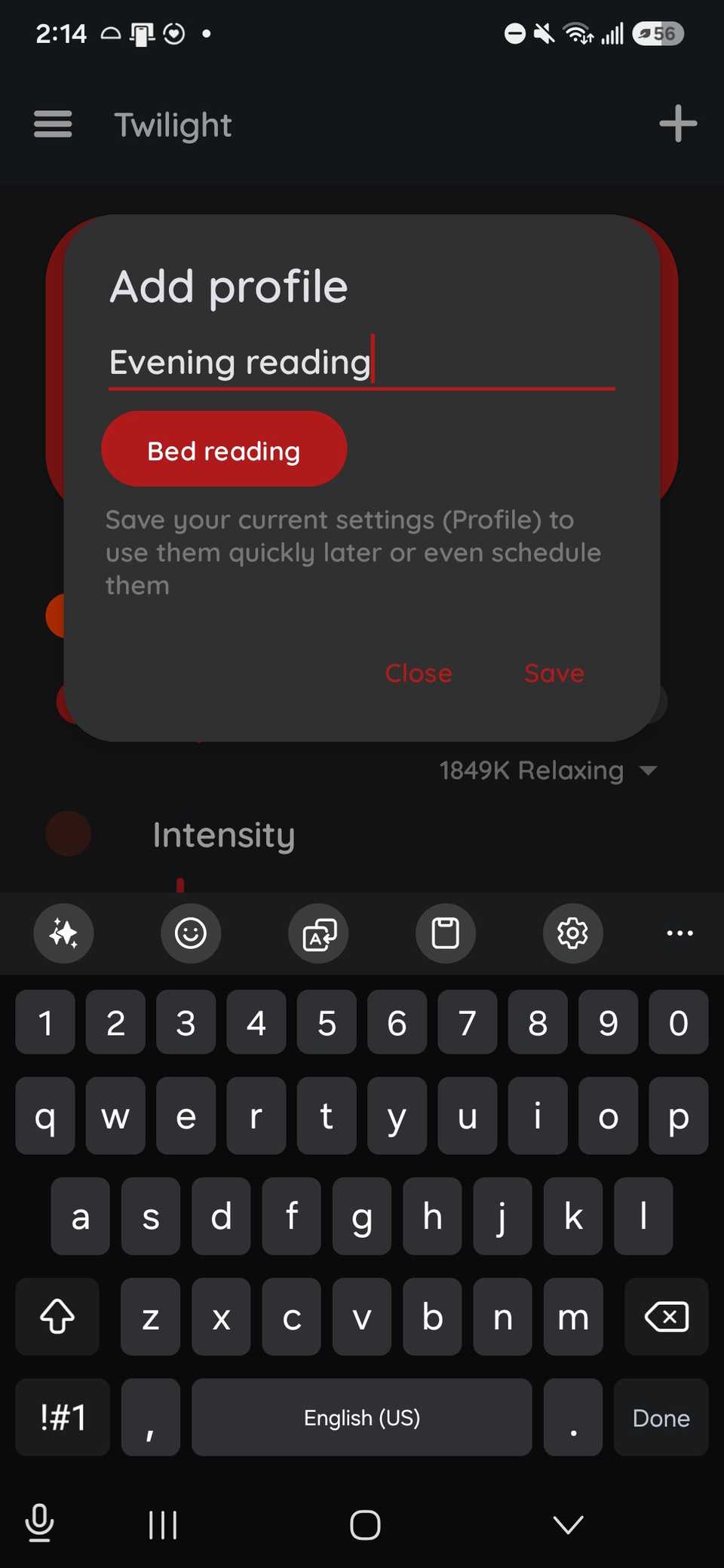 creating a specialized evening reading profile in the twilight app