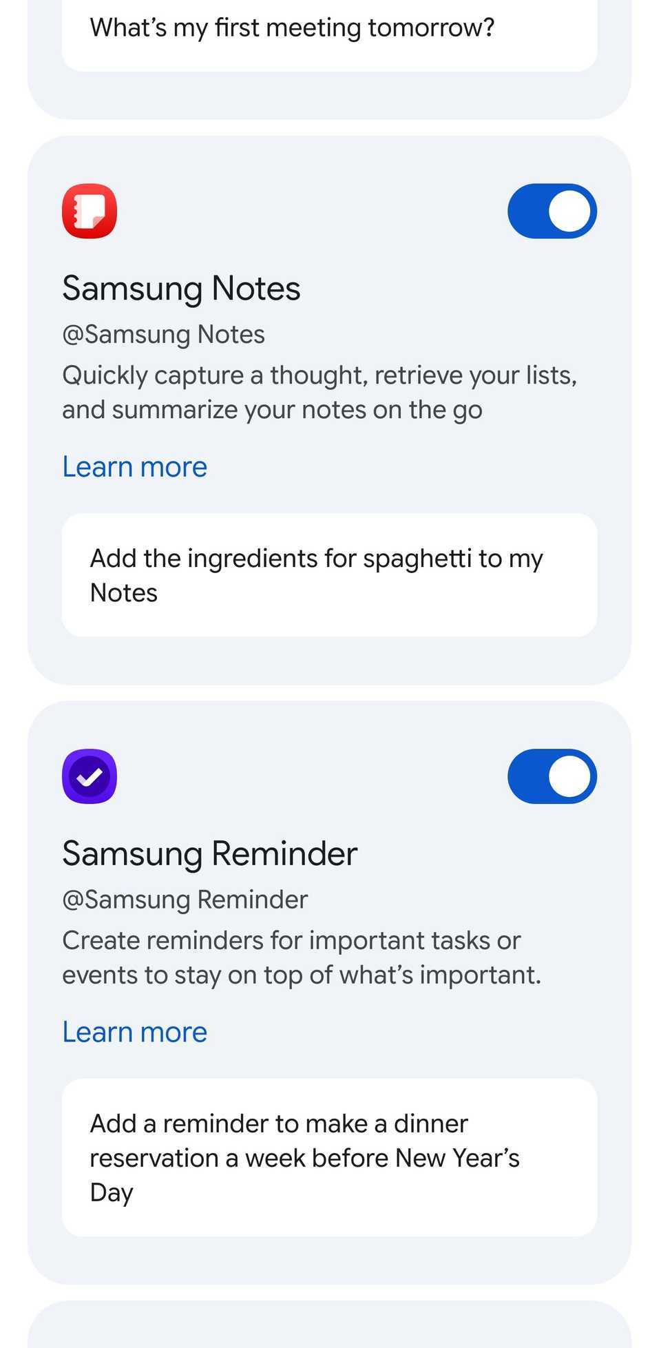 Enable Samsung Notes in Gemini