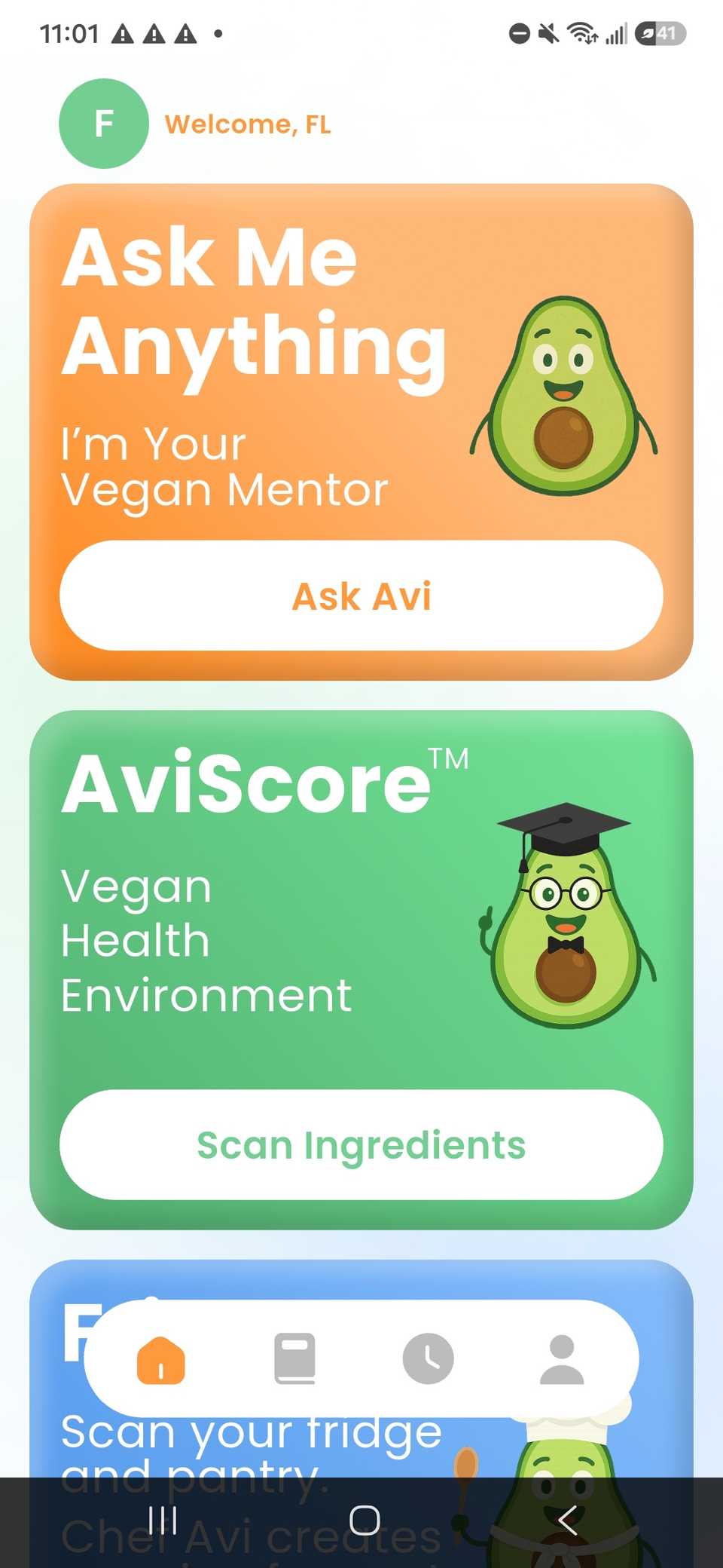 the vegan app showing the main UI