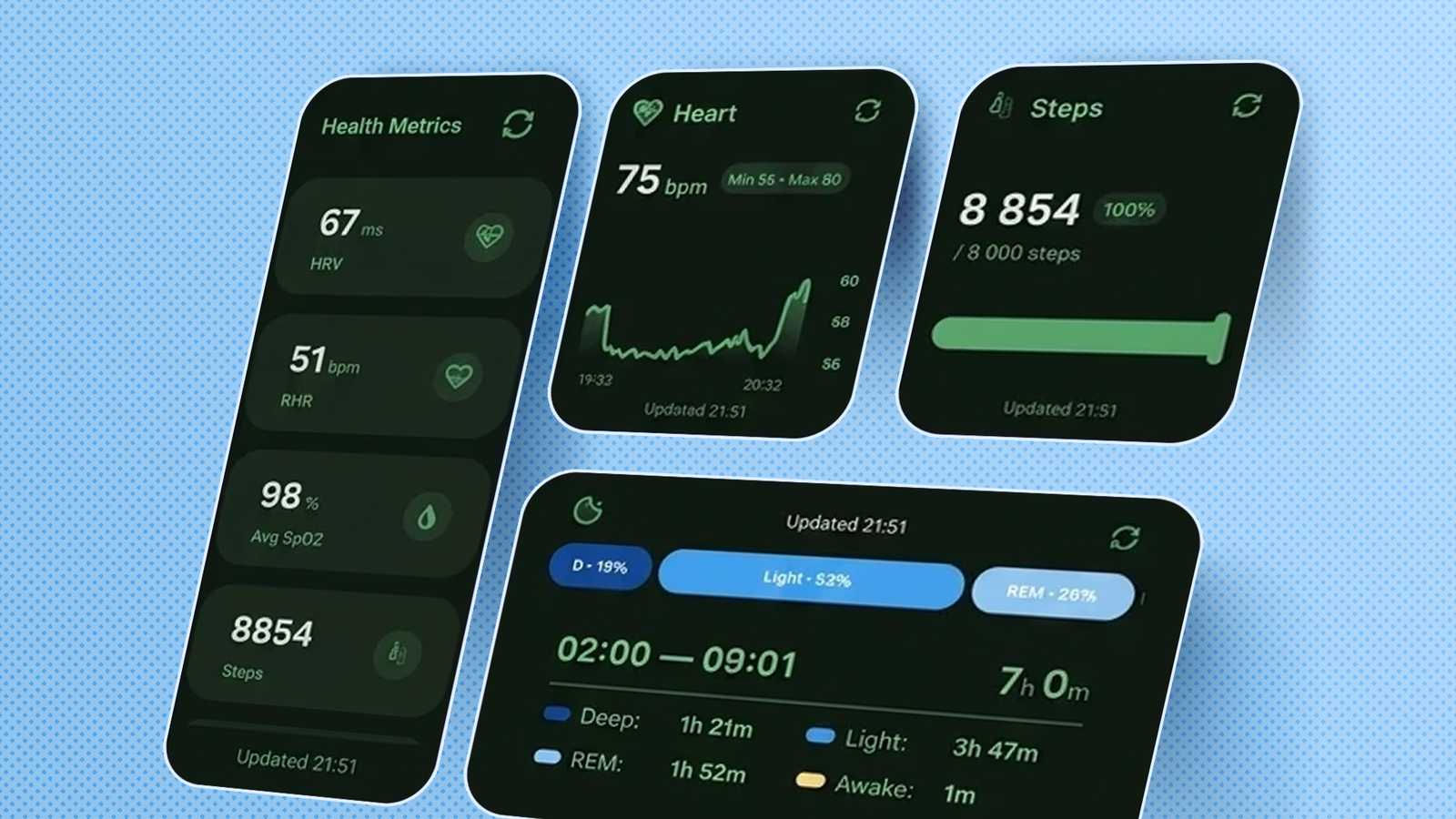 Альтернатива стандартному виджету Google Health для Android Панель Vital Widgets с показателями пульса, шагов, сна и другими данными