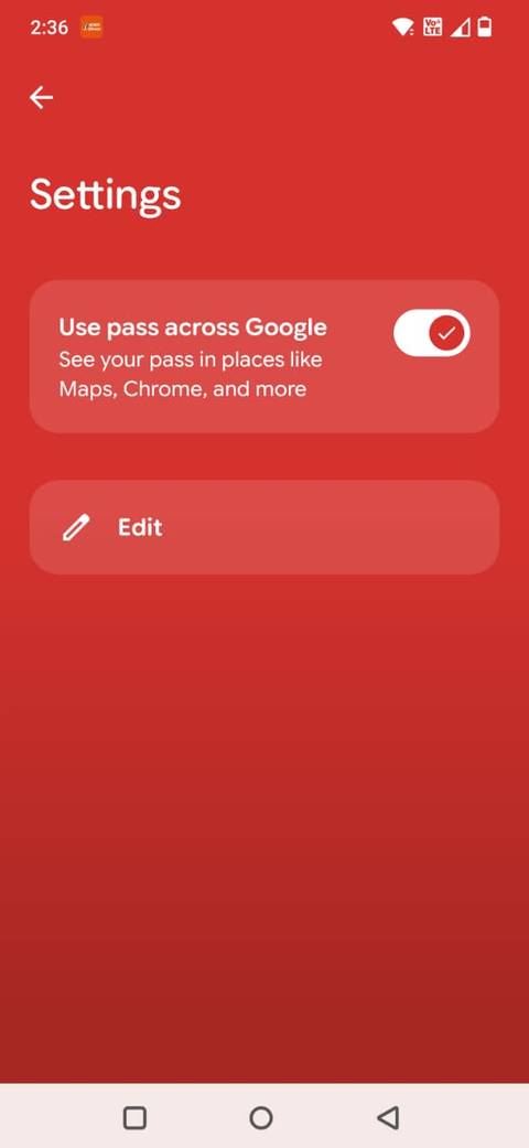 Screenshot showing Use pass across Google for a pass in Google Wallet
