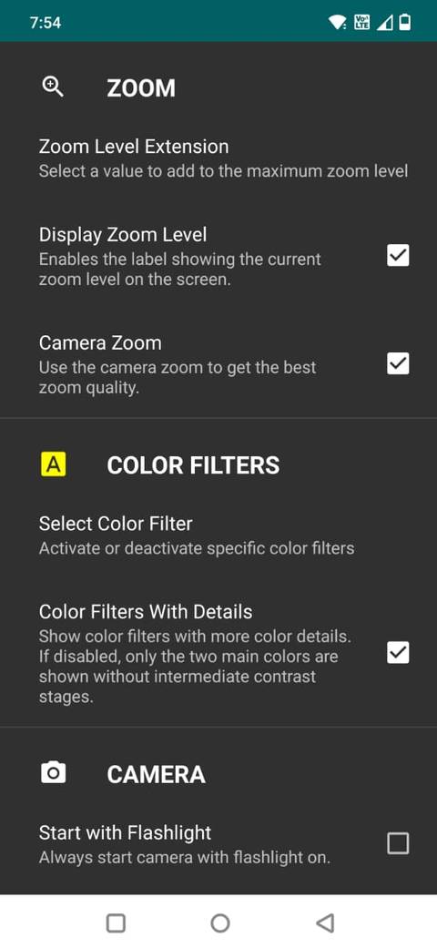 Screenshot che mostra le impostazioni di zoom nell’app WeZoom