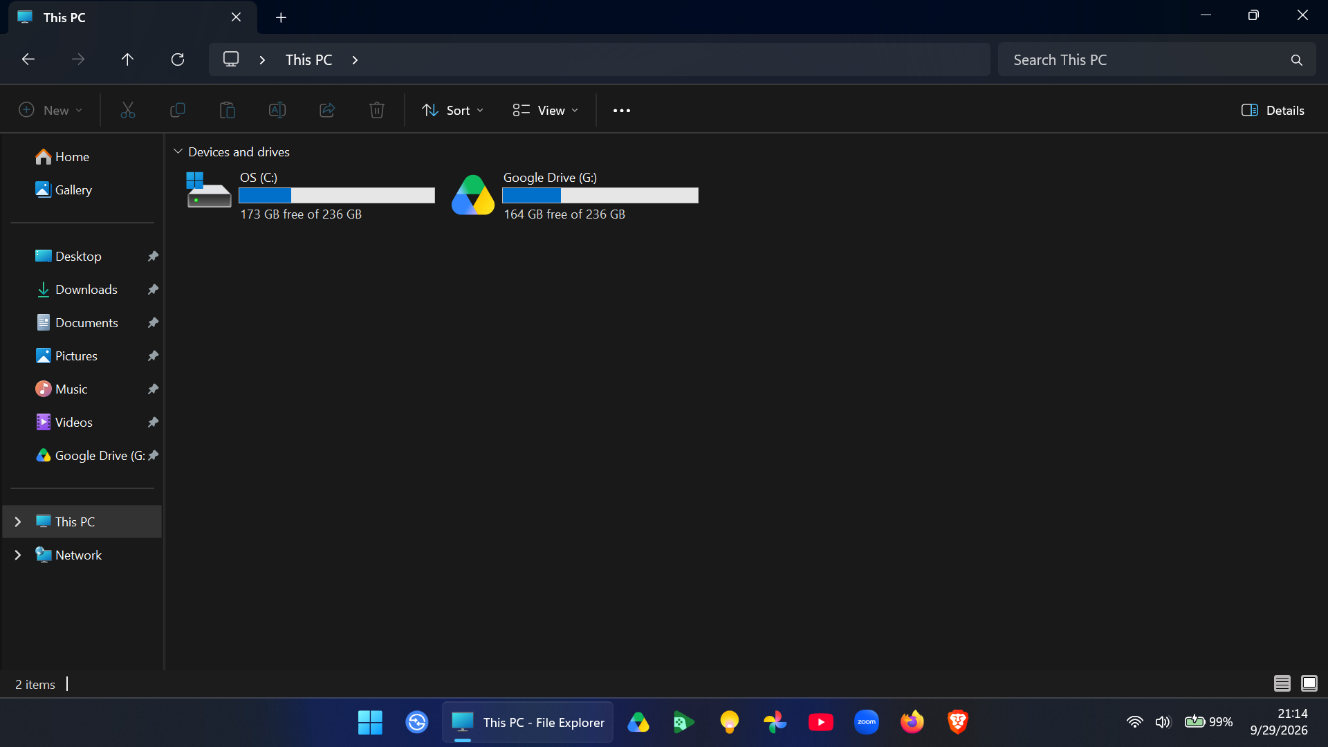 Окно Google Drive на рабочем столе Windows