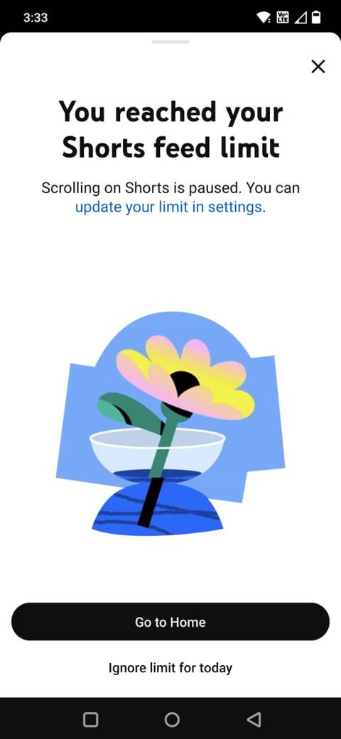 Screenshot showing the Shorts feed limit in YouTube