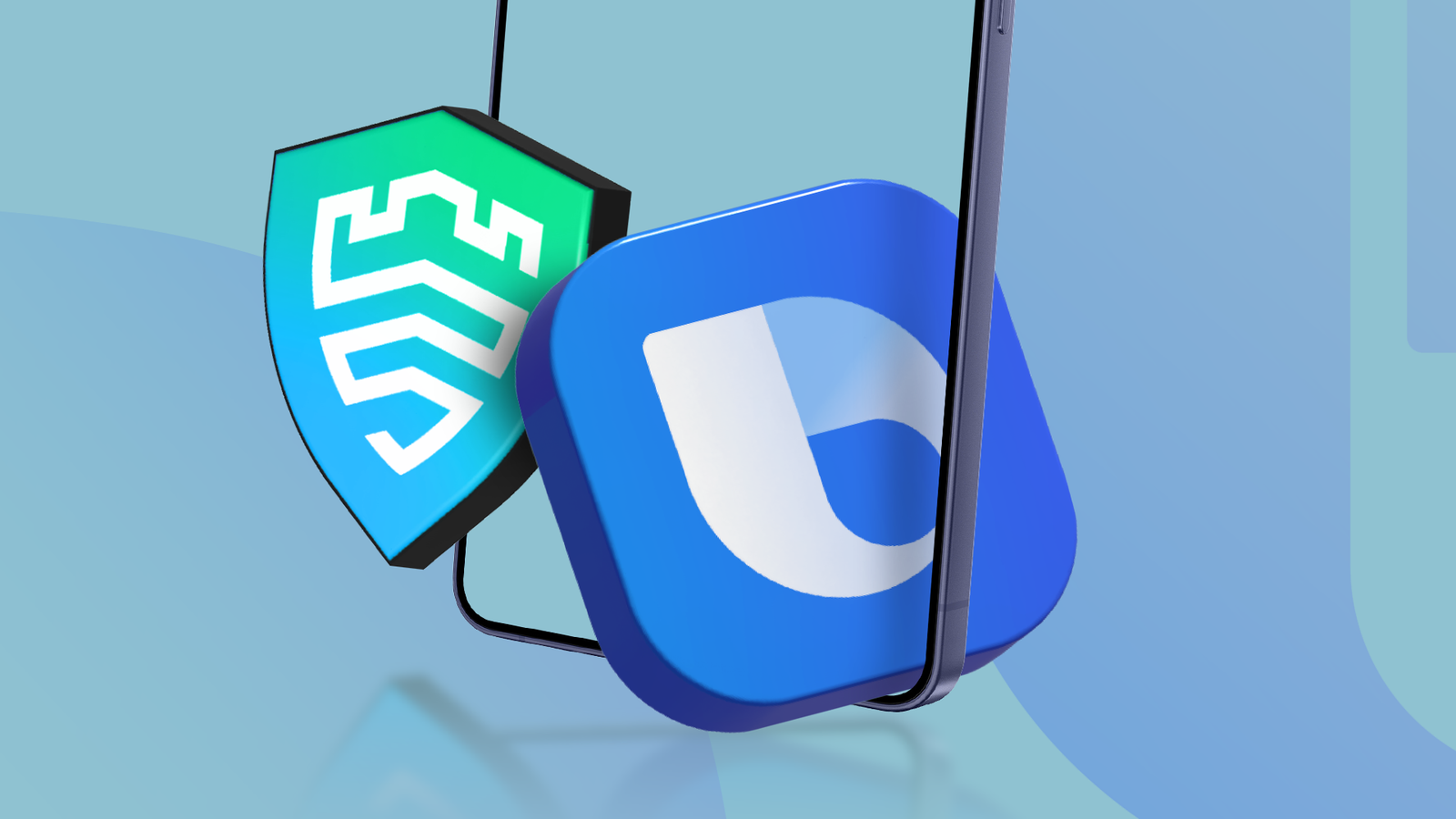 3D Bixby logo in front of a smartphone, with a Samsung Knox security shield in the background.