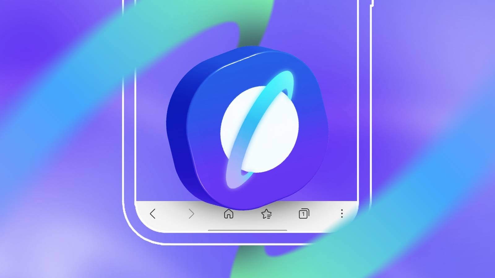 3D Samsung Browser logo over a smartphone screen.