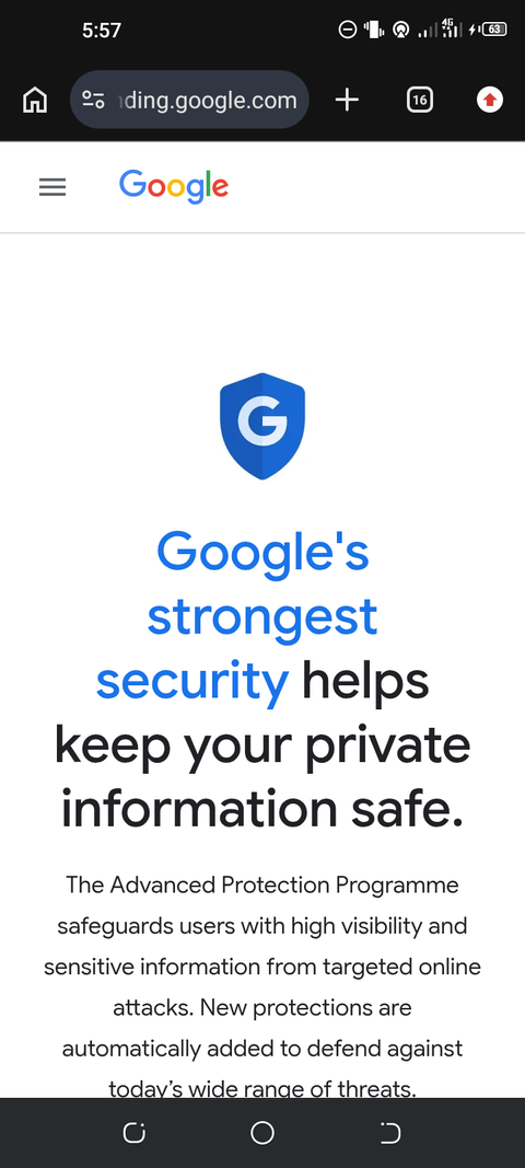 Home page della protezione avanzata di Google