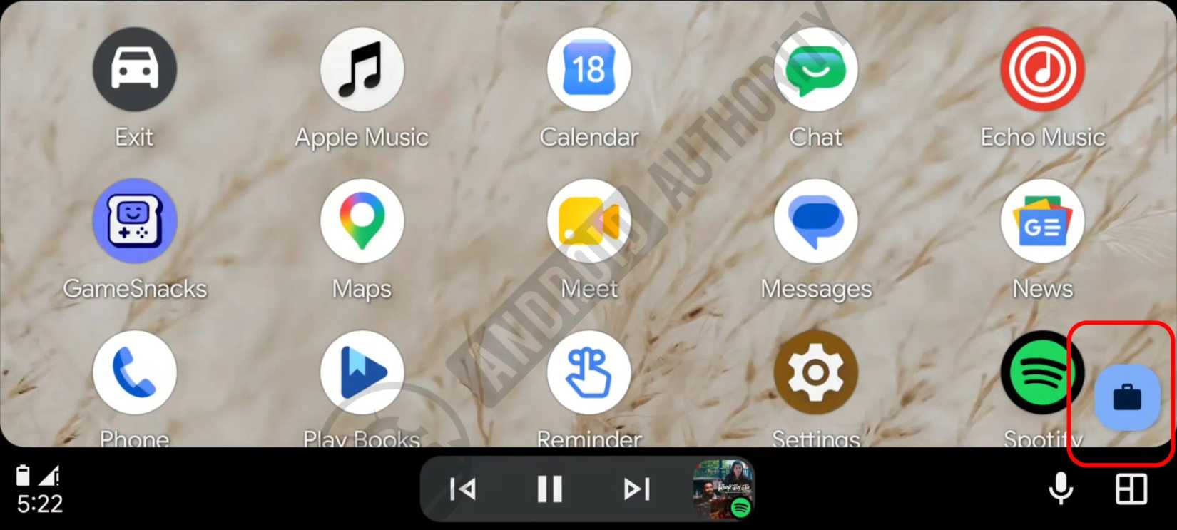 The Work Profile watermark on in Android Auto.