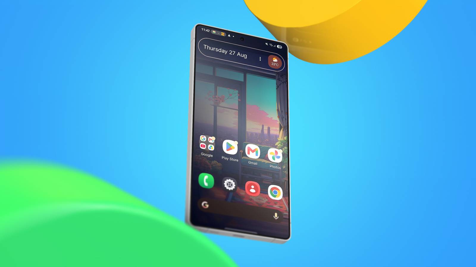 Android phone running Lawnchair with a Pixel-style home screen.