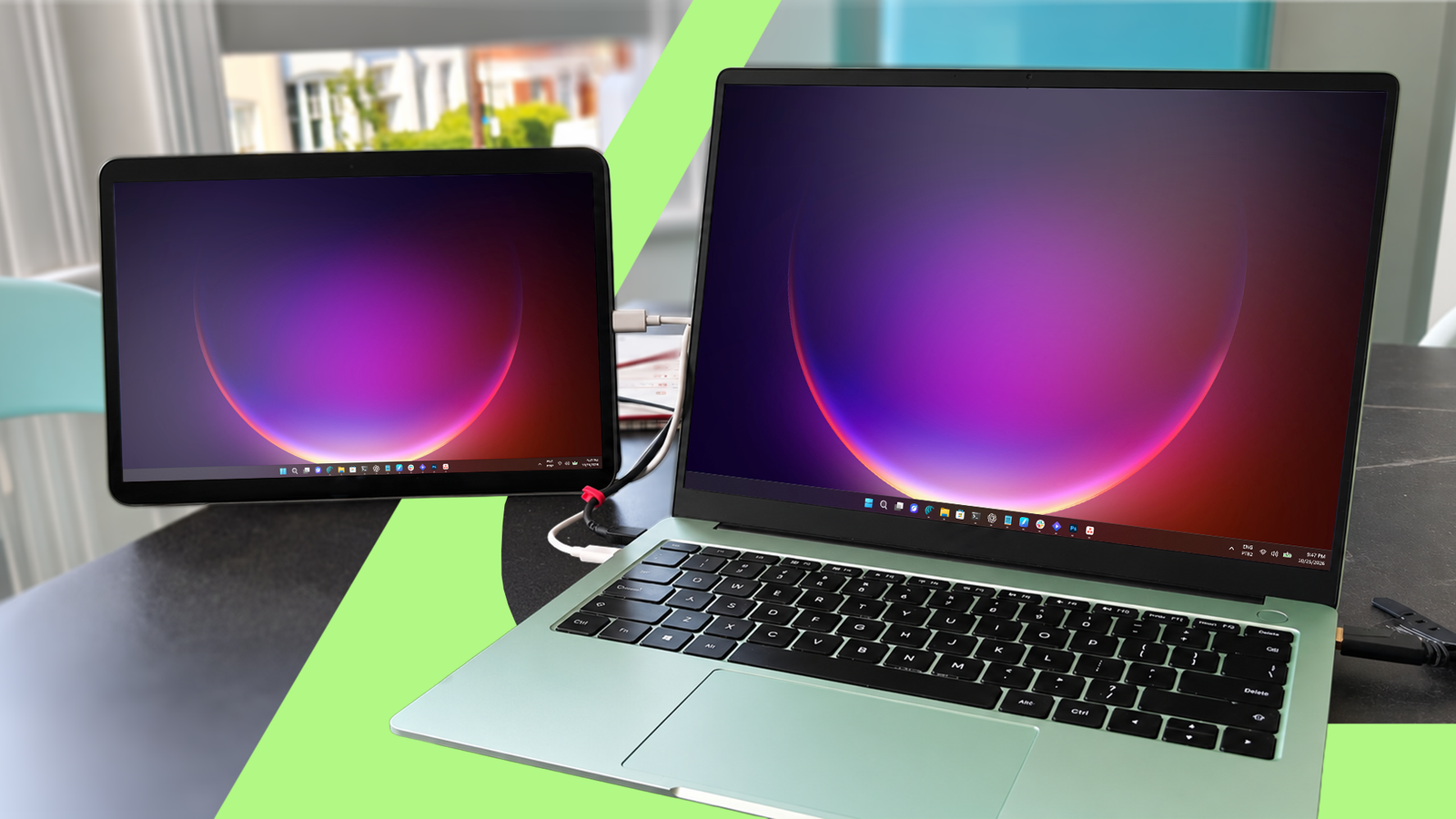 Android tablet connected to a laptop as a second screen.