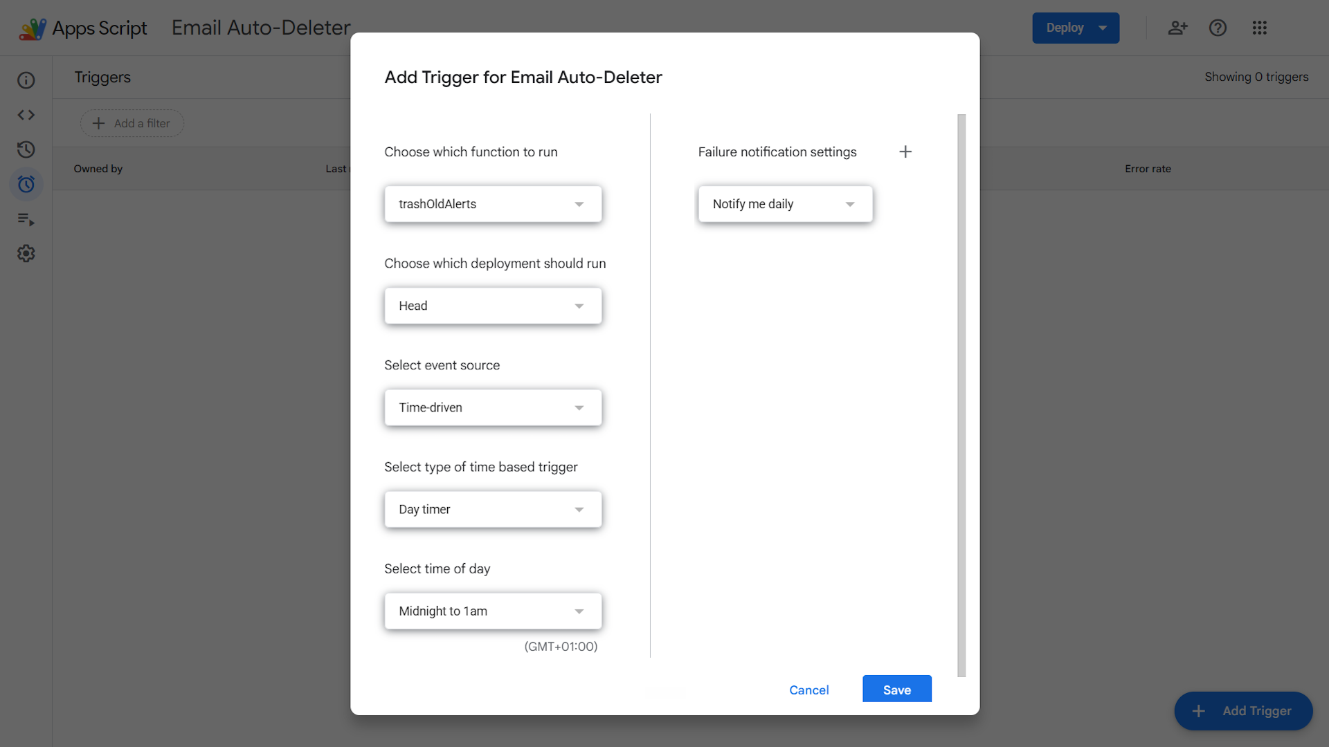 App scripts trigger