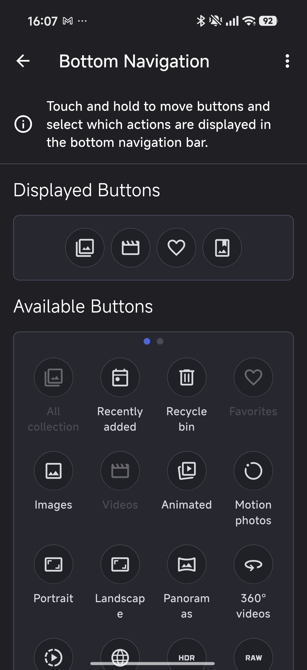 Customizable bottom tab navigation buttons in Aves Gallery