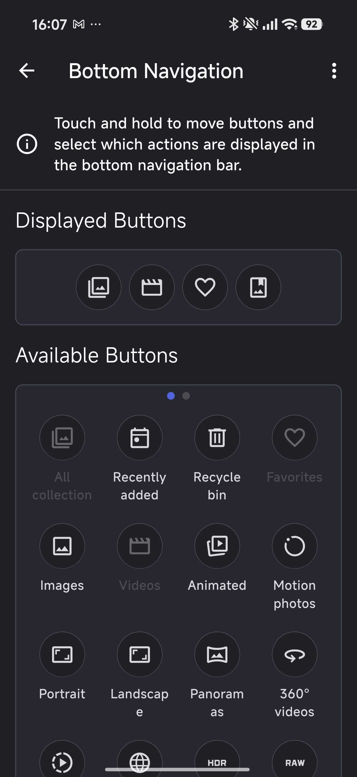 Customizable bottom tab navigation buttons in Aves Gallery