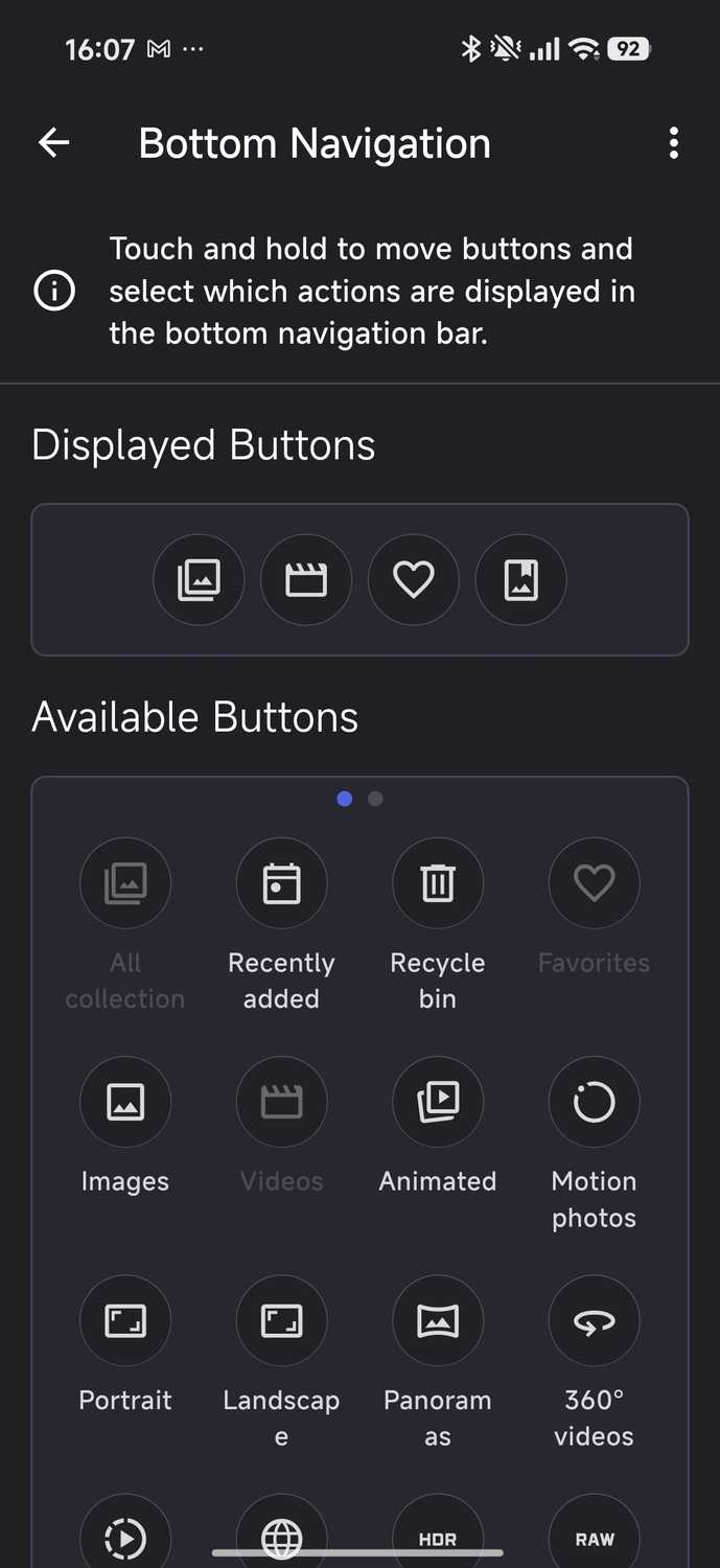 Customizable bottom tab navigation buttons in Aves Gallery