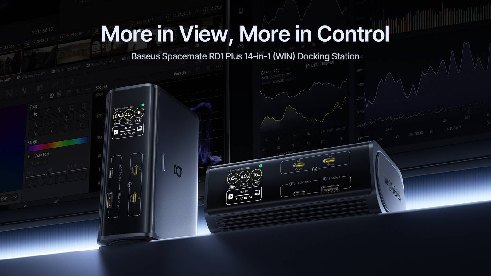 Baseus' Spacemate RD1 Plus is a 14-in-1 dock that works flat on a desk or upright
