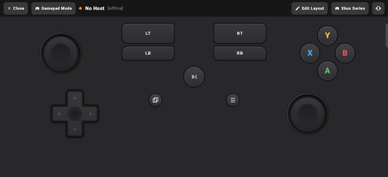 Virtual Xbox-style gamepad controller on smartphone screen