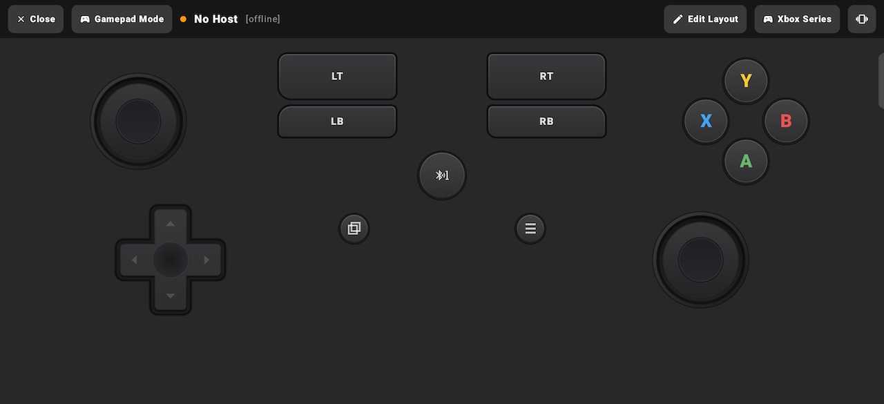 Virtual Xbox-style gamepad controller on smartphone screen