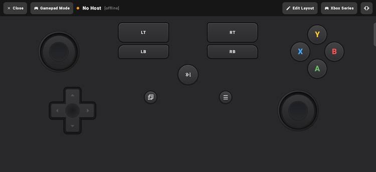 Virtual Xbox-style gamepad controller on smartphone screen