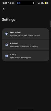 Bluke app settings menu showing customization options