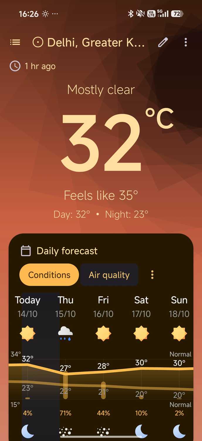 Breezy weather app showing temperature and forecast