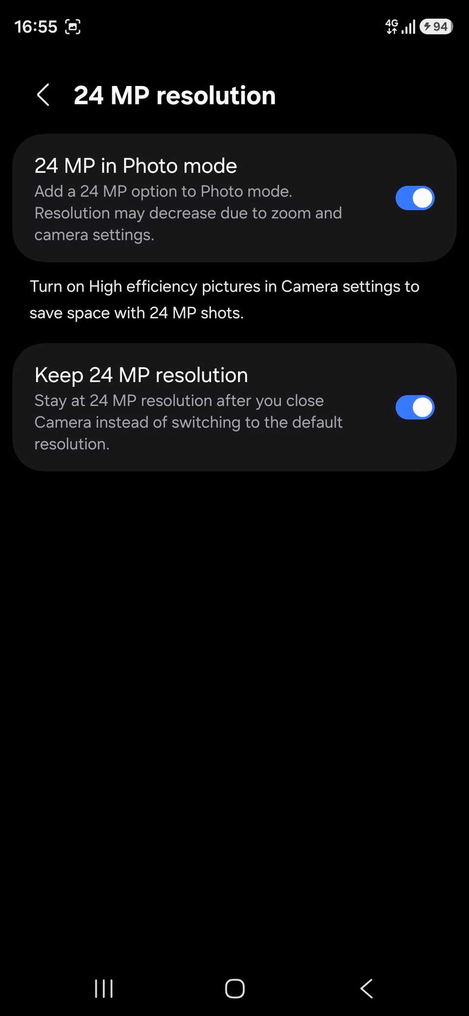 Camera Assist keep 24MP resolution setting