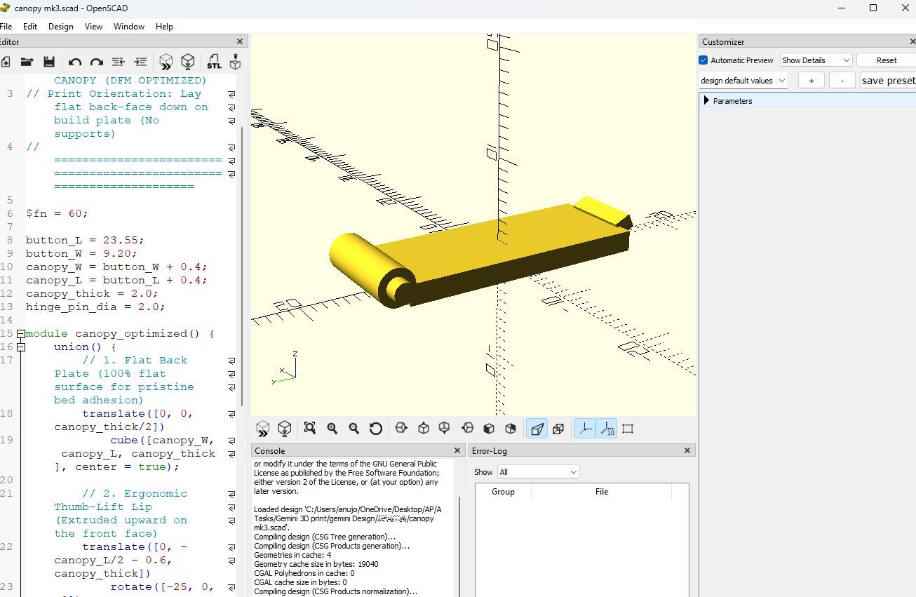 Screenshot showing the canopy in SCAD