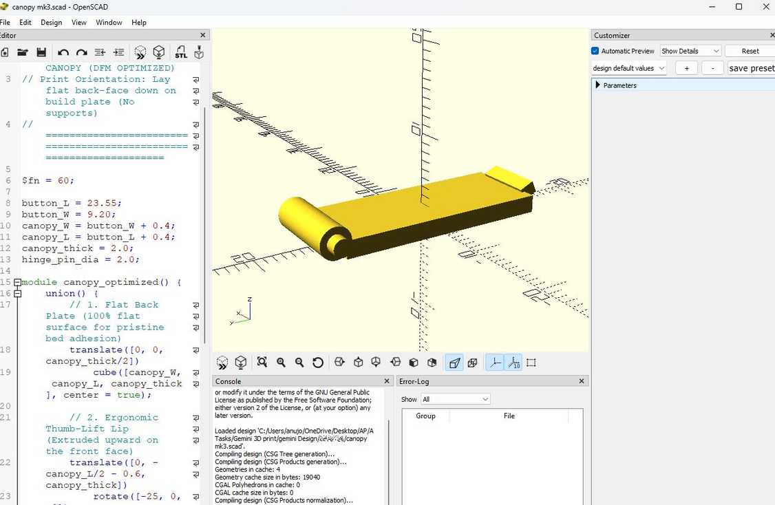 Screenshot showing the canopy in SCAD